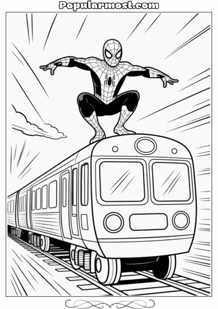 spiderman coloring pages 30-Spiderman-Coloring-Pages-Spider-Man-standing-on-top-of-a-moving-train