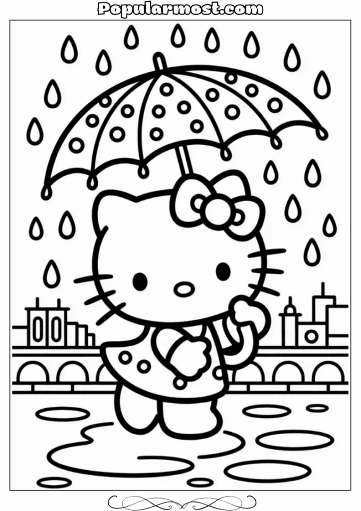 hello kitty coloring pages 31-Hello-Kitty-Coloring-Pages-–-Hello-Kitty-dancing-in-the-rain-with-an-umbrella