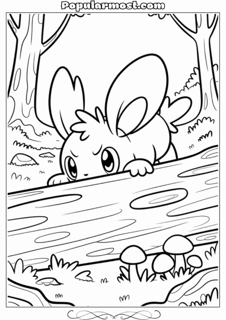 pokemon coloring pages 31-Pokemon-Coloring-Pages-Zorua-hiding-behind-a-log