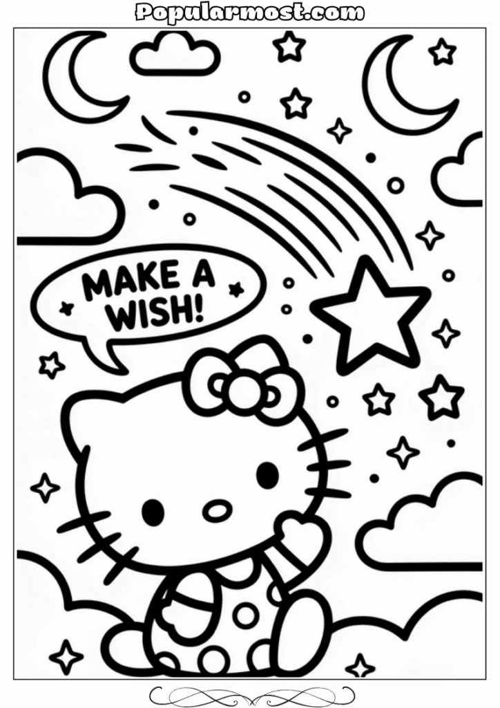 hello kitty coloring pages 32-Hello-Kitty-Coloring-Pages-–-Hello-Kitty-making-a-wish-on-a-shooting-star