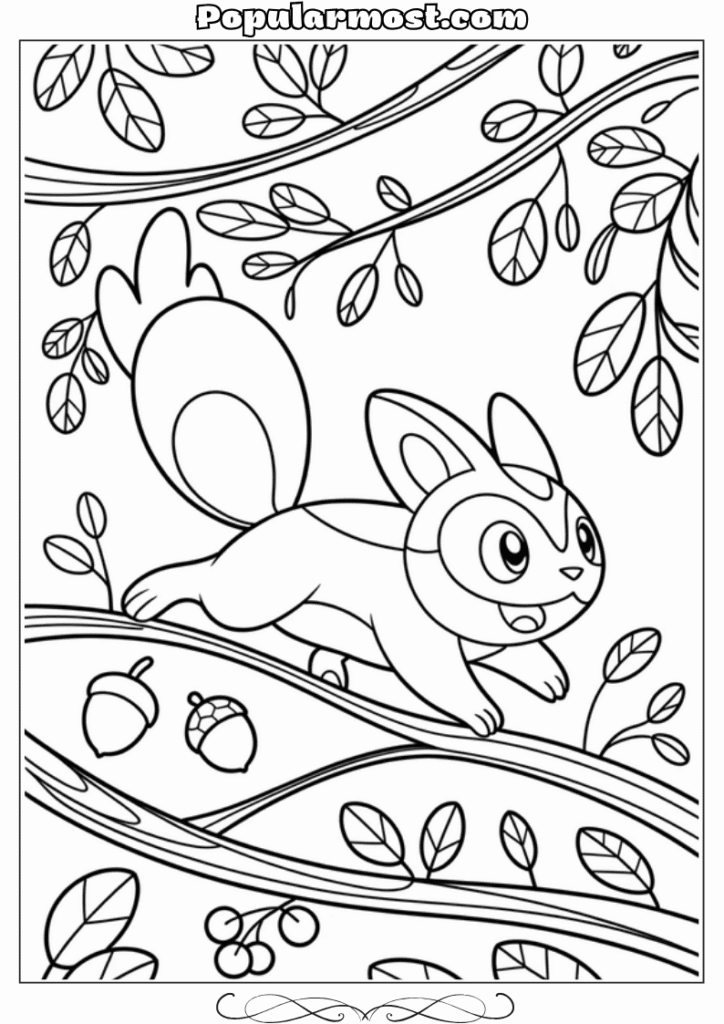pokemon coloring pages 32-Pokemon-Coloring-Pages-Emolga-gliding-between-tree-branches