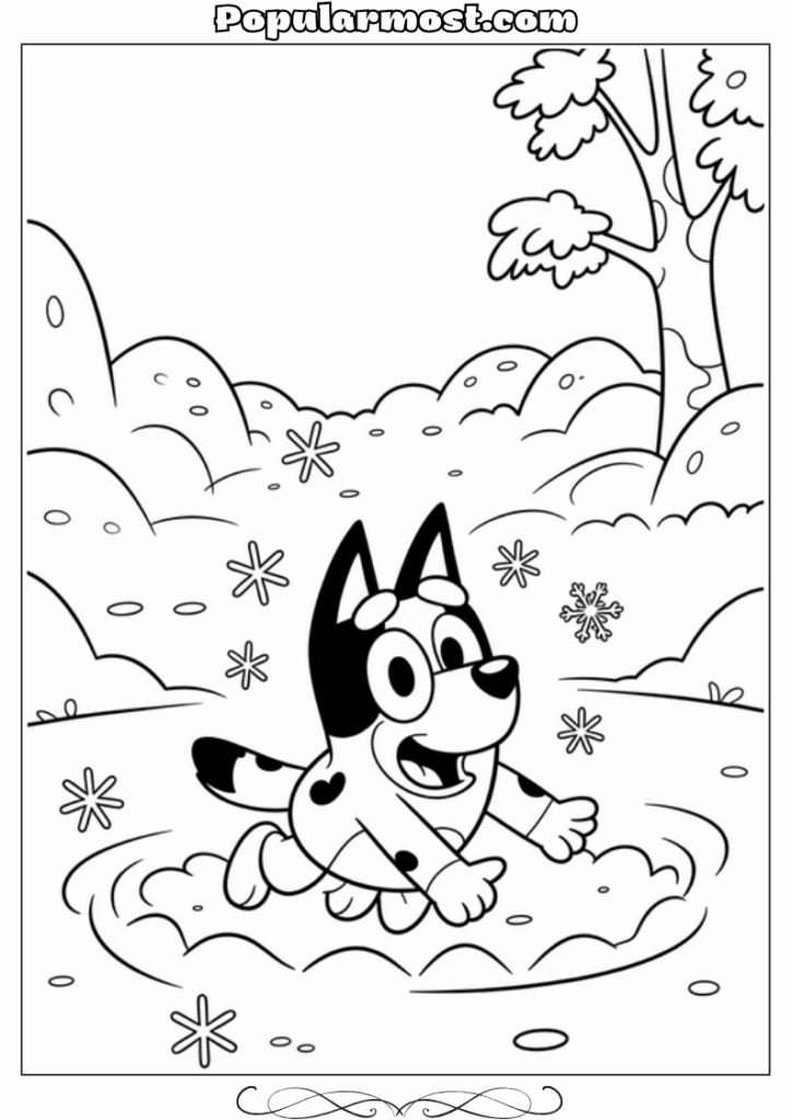 bluey coloring pages 33-Bluey-making-a-snow-angel-in-the-snow-Bluey-Coloring-Pages