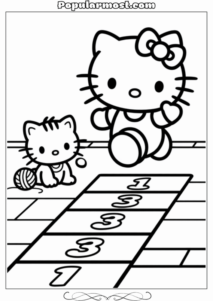 hello kitty coloring pages 33-Hello-Kitty-Coloring-Pages-–-Hello-Kitty-playing-hopscotch-on-the-sidewalk