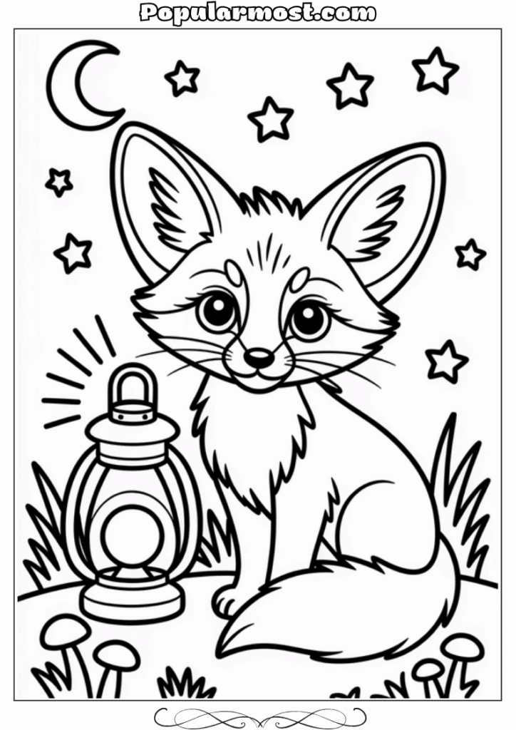 pokemon coloring pages 33-Pokemon-Coloring-Pages-Fennekin-sitting-by-a-lantern-at-night