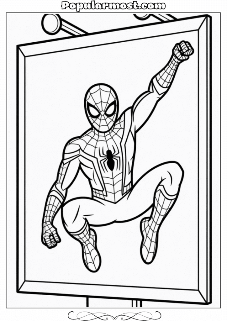 spiderman coloring pages 34-Spiderman-Coloring-Pages-Spider-Man-sticking-to-a-billboard