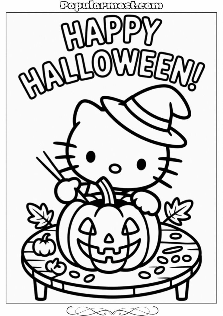 hello kitty coloring pages 35-Hello-Kitty-Coloring-Pages-–-Hello-Kitty-carving-a-pumpkin-for-Halloween