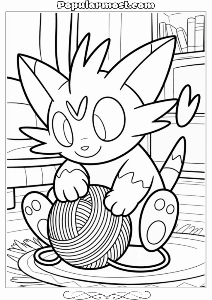 pokemon coloring pages 35-Pokemon-Coloring-Pages-Litten-pawing-at-a-yarn-ball-indoors