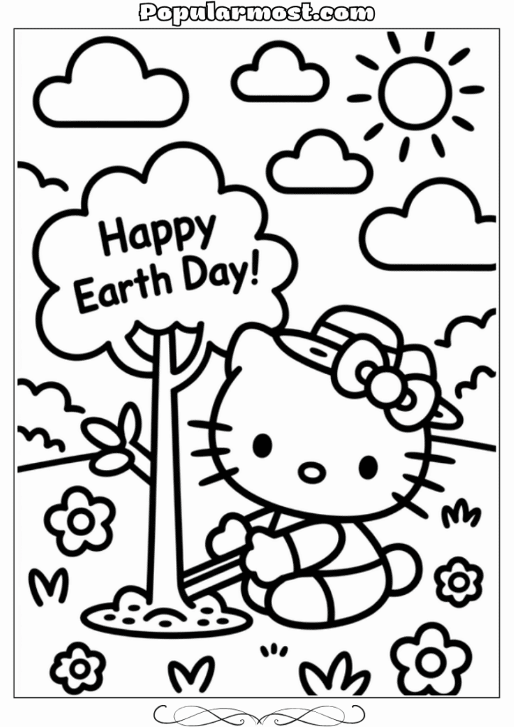 hello kitty coloring pages 36-Hello-Kitty-Coloring-Pages-–-Hello-Kitty-planting-a-tree-on-Earth-Day