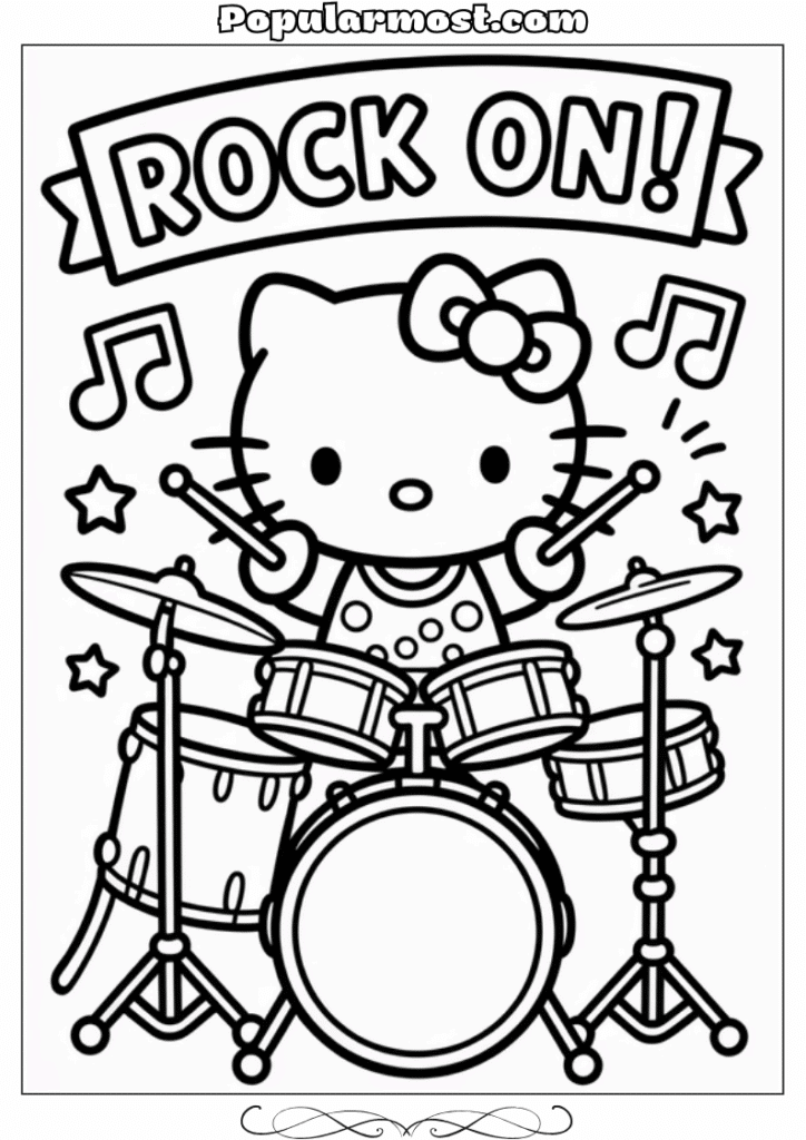 hello kitty coloring pages 37-Hello-Kitty-Coloring-Pages-–-Hello-Kitty-playing-the-drums-in-a-band