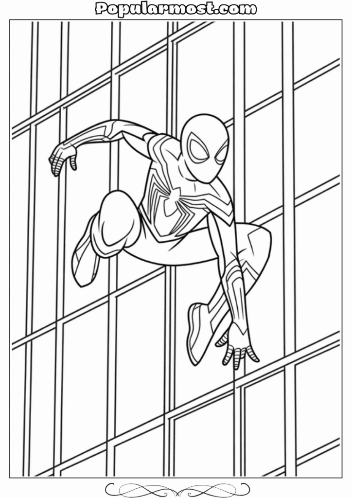 spiderman coloring pages 37-Spiderman-Coloring-Pages-Spider-Man-crawling-along-a-glass-building