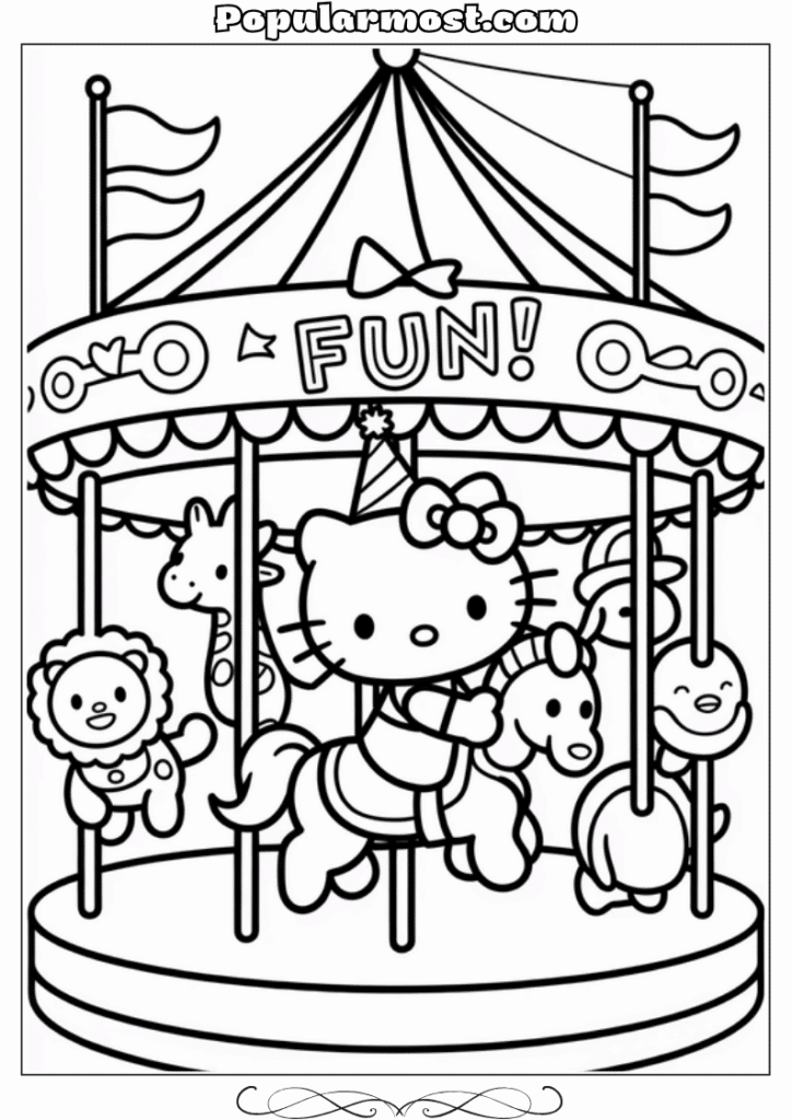 hello kitty coloring pages 38-Hello-Kitty-Coloring-Pages-–-Hello-Kitty-on-a-merry-go-round-at-the-carnival