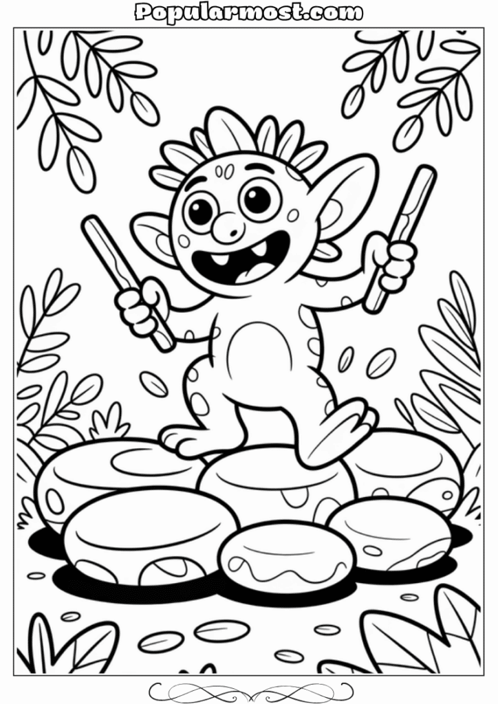 pokemon coloring pages 38-Pokemon-Coloring-Pages-Grookey-drumming-on-rocks-with-sticks