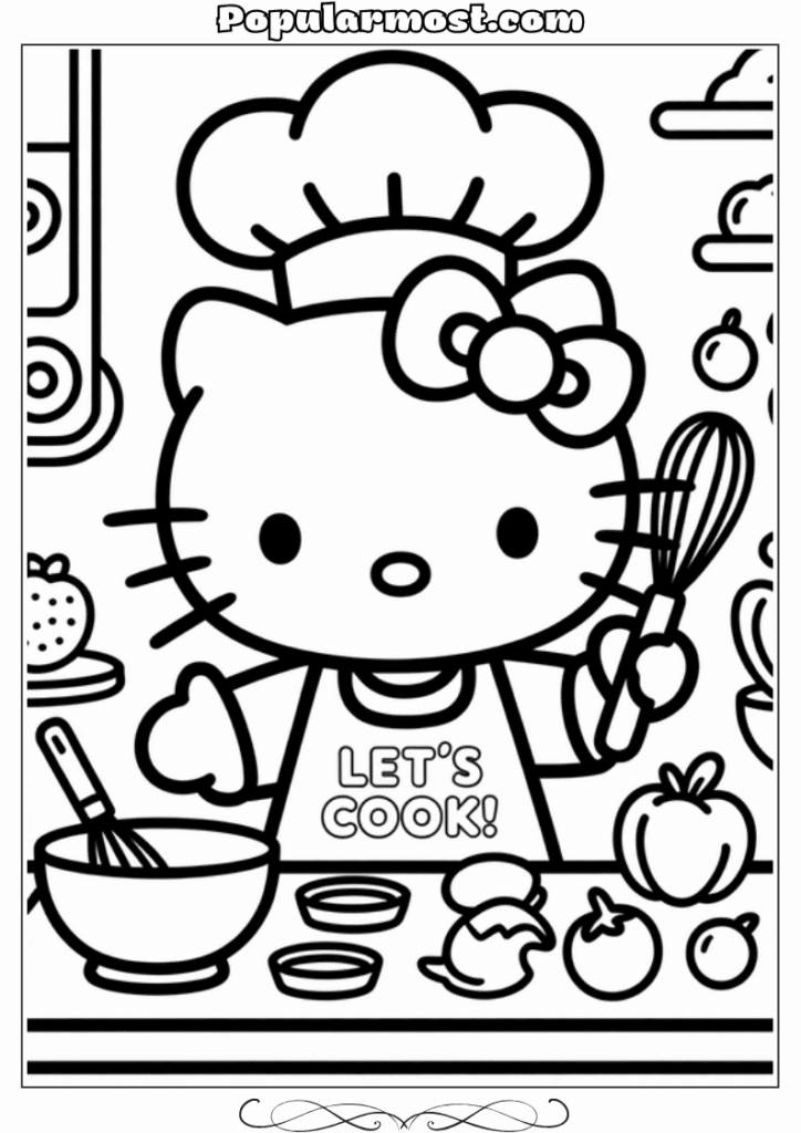 hello kitty coloring pages 39-Hello-Kitty-Coloring-Pages-–-Hello-Kitty-dressed-as-a-chef-in-a-cooking-show