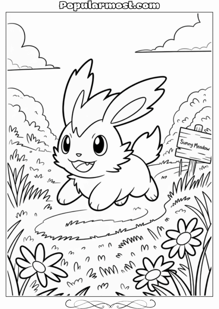 pokemon coloring pages 39-Pokemon-Coloring-Pages-Scorbunny-sprinting-through-a-grassy-field
