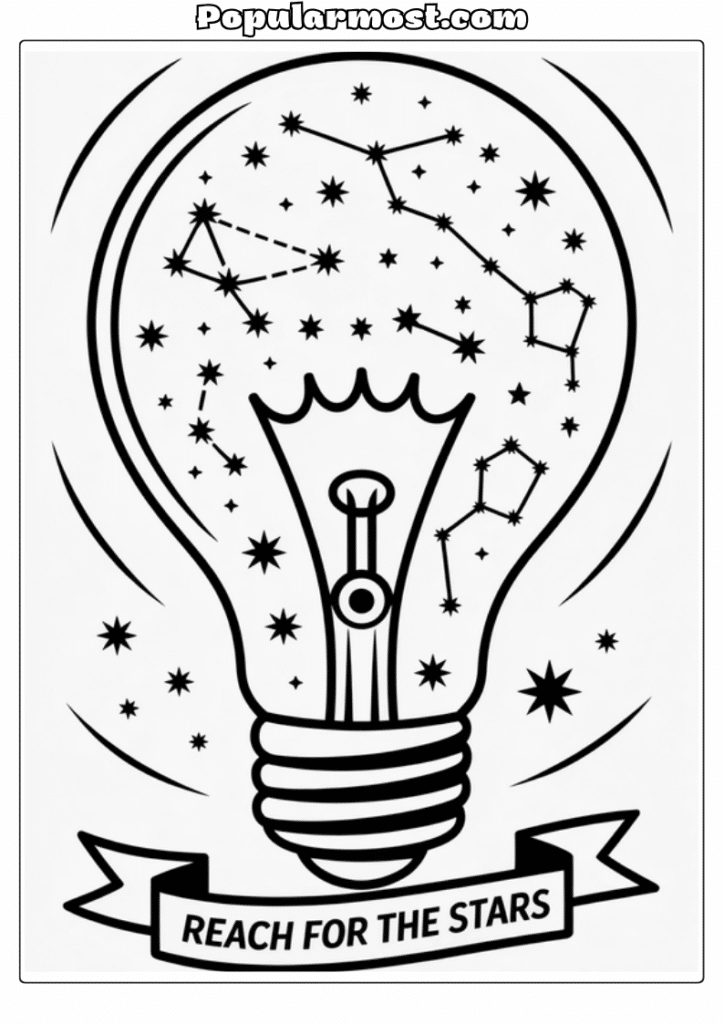 Light bulb galaxy art Coloring pages 4-Constellation-Pattern-Light-Bulb-Galaxy-Coloring-Page
