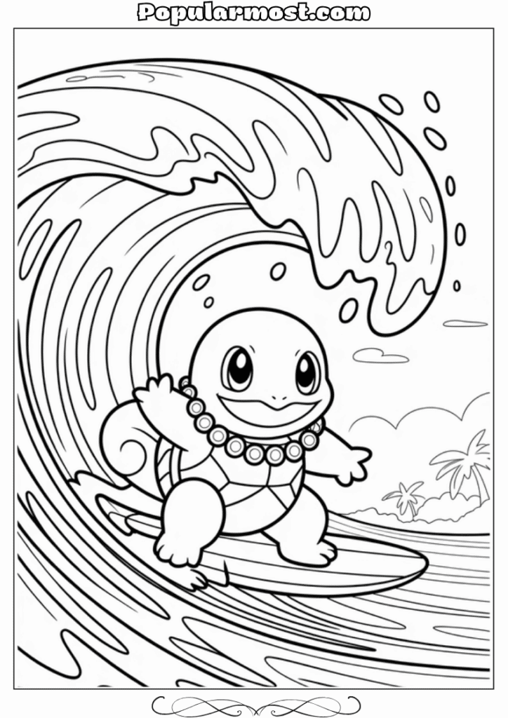 pokemon coloring pages 4-Pokemon-Coloring-Pages-Squirtle-surfing-on-a-wave