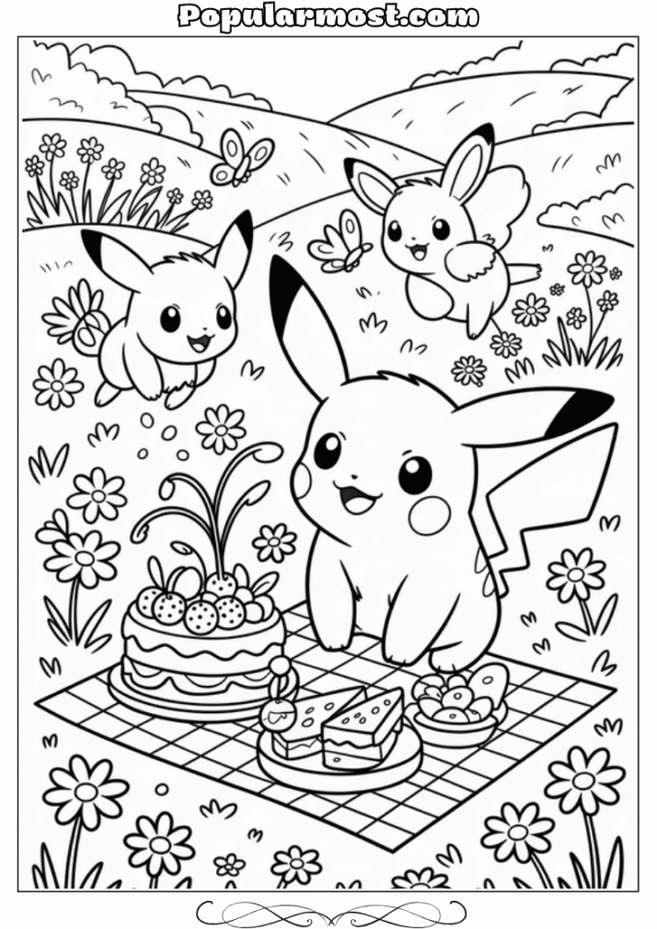 pokemon coloring pages 40-Pokemon-Coloring-Pages-Pikachu-and-Eevee-having-a-picnic-together