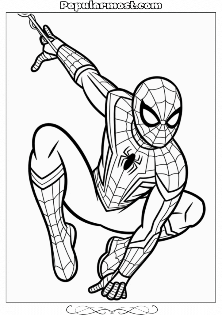 spiderman coloring pages 40-Spiderman-Coloring-Pages-Spider-Man-in-a-slow-motion-web-sling-pose