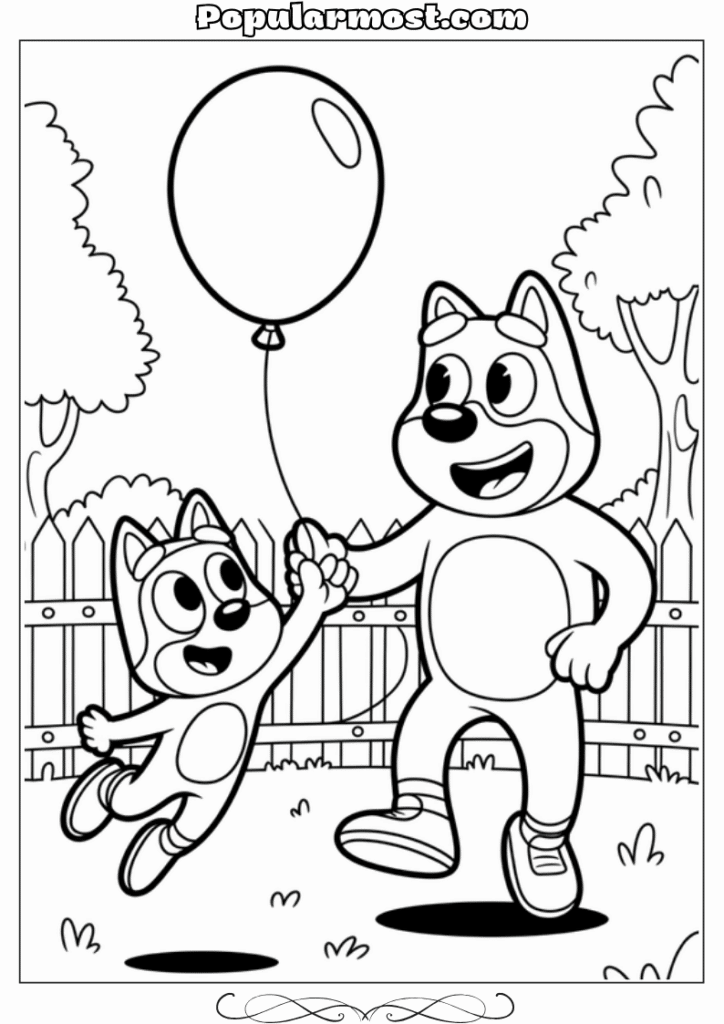 bluey coloring pages 5-Bluey-and-her-dad-playing-keepy-uppy-with-a-balloon-Bluey-Coloring-Pages