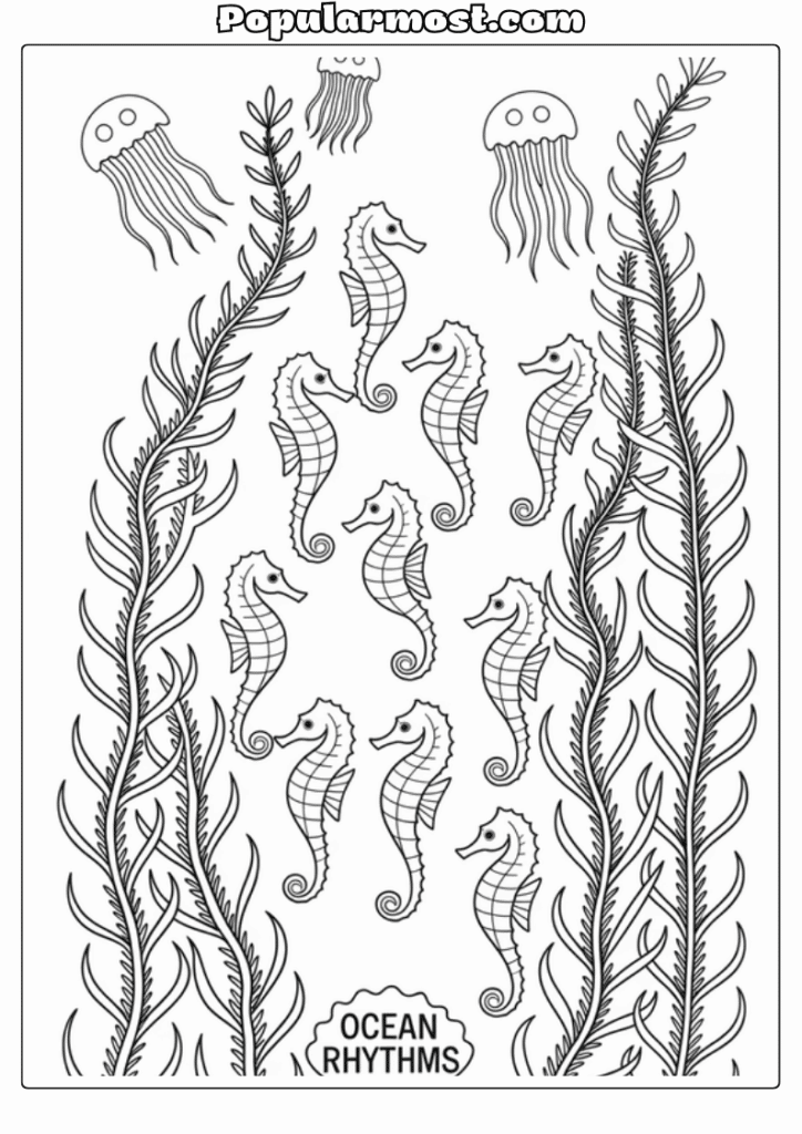 Ocean Coloring Page 5-Ocean-Coloring-Page-Seahorses-in-Kelp-Forest