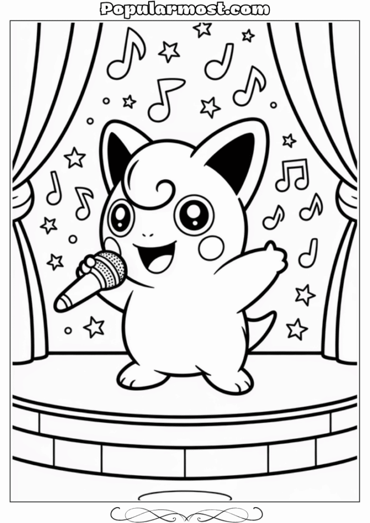 pokemon coloring pages 5-Pokemon-Coloring-Pages-Jigglypuff-singing-on-a-stage-with-a-microphone