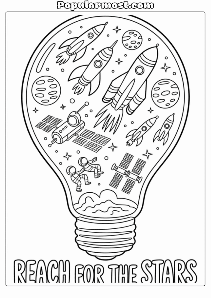 Light bulb galaxy art Coloring pages 5-Rocket-Ship-Adventure-Light-Bulb-Galaxy-Coloring-Page