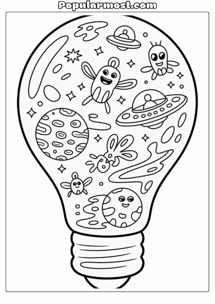 Light bulb galaxy art Coloring pages 6-Alien-Creatures-Light-Bulb-Galaxy-Coloring-Page