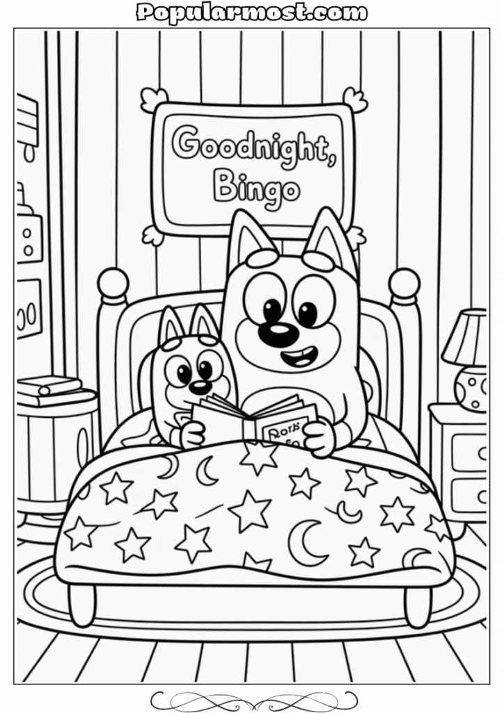 bluey coloring pages 6-Bluey-reading-a-bedtime-story-to-Bingo-Bluey-Coloring-Pages