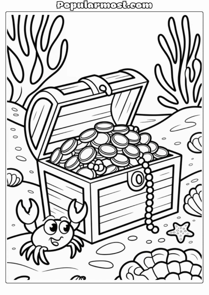 Ocean Coloring Page 6-Ocean-Coloring-Page-Underwater-Treasure-Chest