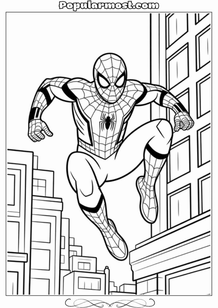 spiderman coloring pages 6-Spiderman-Coloring-Pages-Spider-Man-running-on-the-side-of-a-building