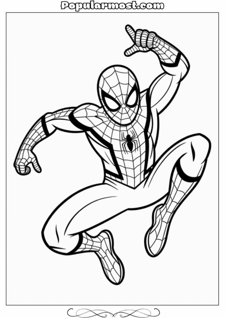 spiderman coloring pages 7-Spiderman-Coloring-Pages-Spider-Man-in-a-dynamic-mid-jump-action-pose