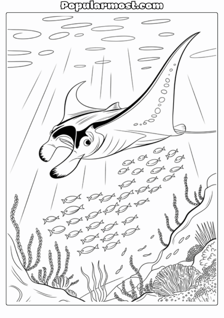 Ocean Coloring Page 8-Ocean-Coloring-Page-Manta-Ray-in-Deep-Ocean
