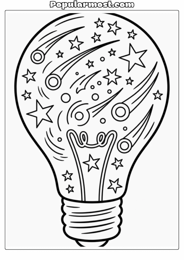 Light bulb galaxy art Coloring pages 8-Shooting-Star-Shower-Light-Bulb-Galaxy-Coloring-Page