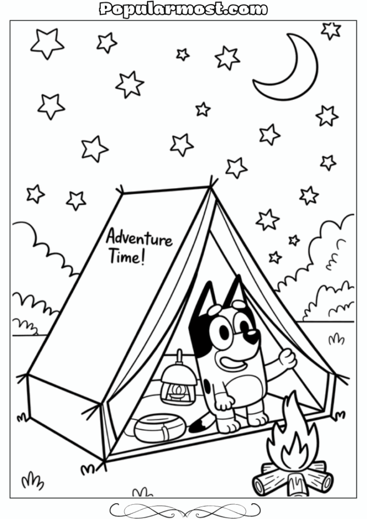 bluey coloring pages 9-Bluey-camping-in-a-tent-under-the-stars-Bluey-Coloring-Pages