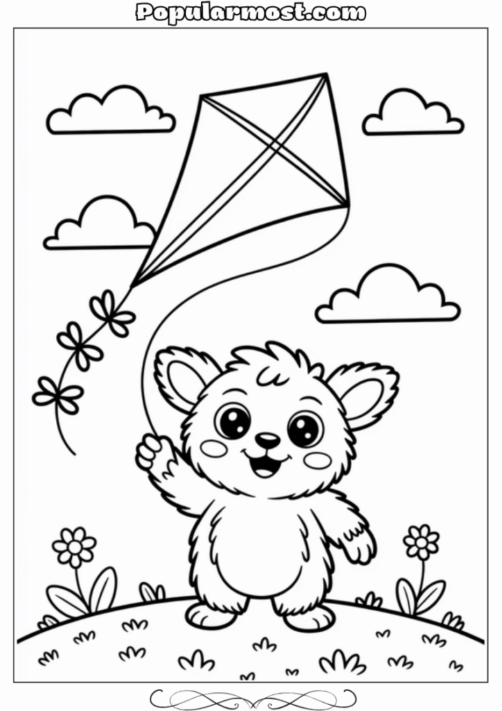 Little Fuzzy Coloring Pages 9-Little-Fuzzy-Kite-Flying-Coloring-Page