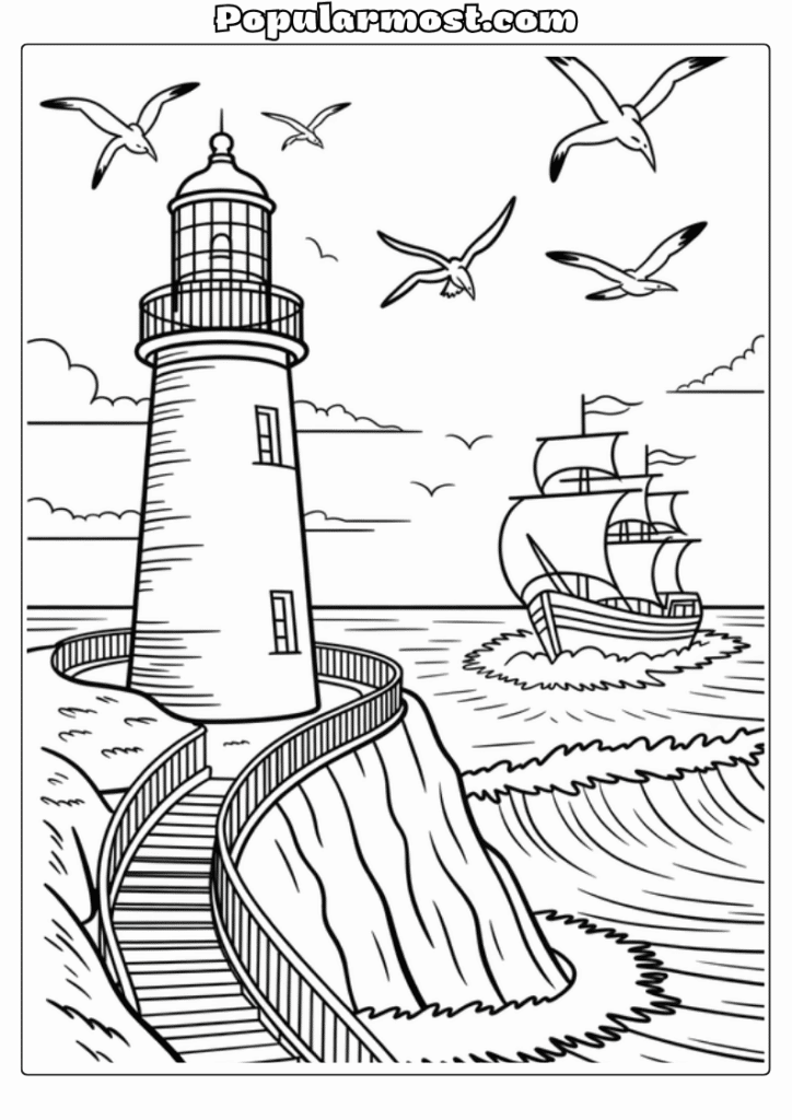 Ocean Coloring Page 9-Ocean-Coloring-Page-Lighthouse-and-Stormy-Seas