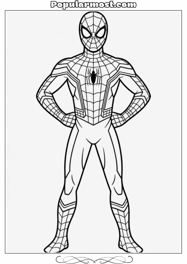 spiderman coloring pages 9-Spiderman-Coloring-Pages-Spider-Man-standing-heroically-with-hands-on-hips